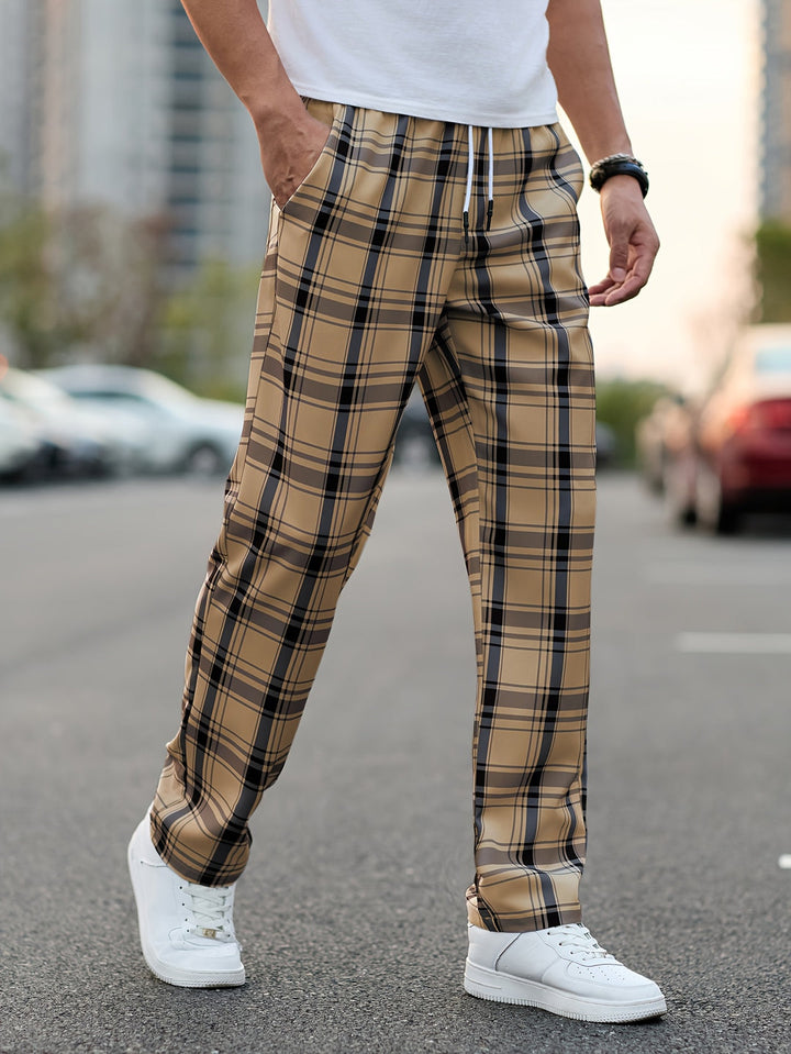 Pantalon Décontracté Homme | Design À Carreaux | Coupe Normale | Taille À Cordons