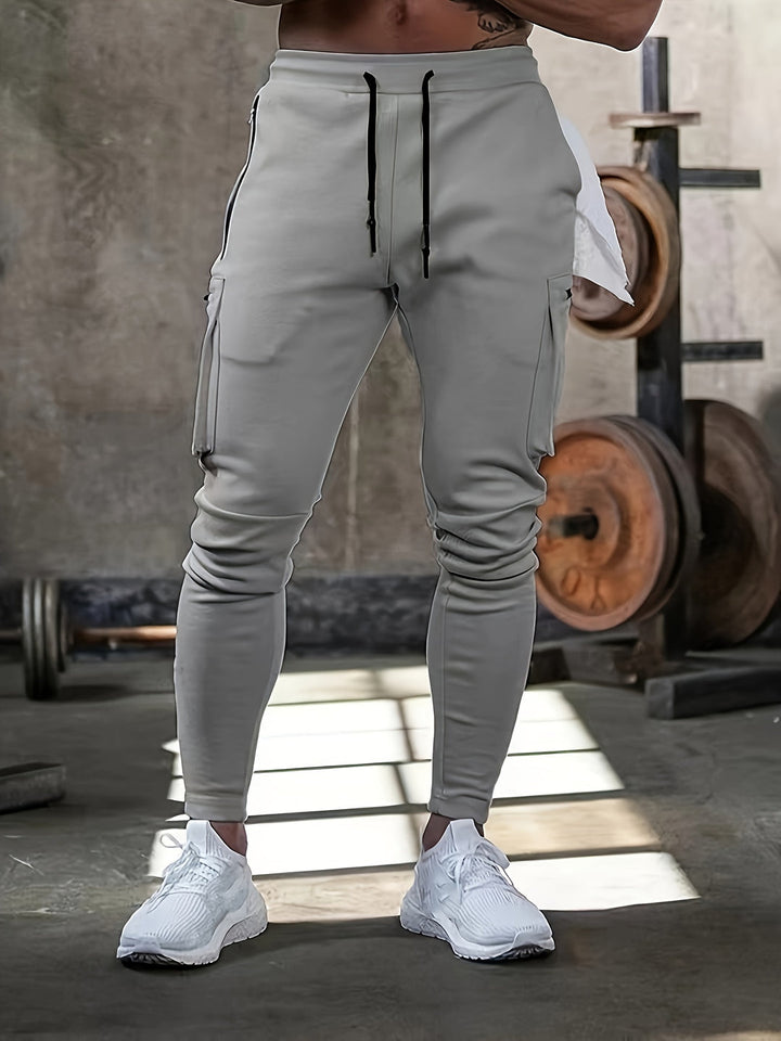 Joggers Cargo pour Hommes | Tissu Élastique & Coupe Slim | Plusieurs Poches & Cordon de Serrage | Pantalon de Sport Décontracté
