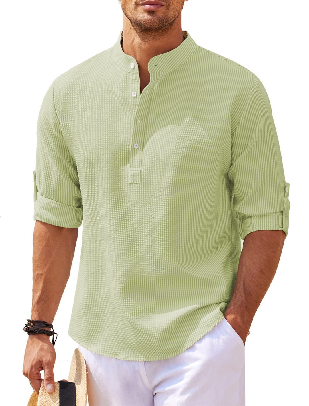 Chemise Décontractée Sans Col | Légère & Respirante | Confort Estival Élégant