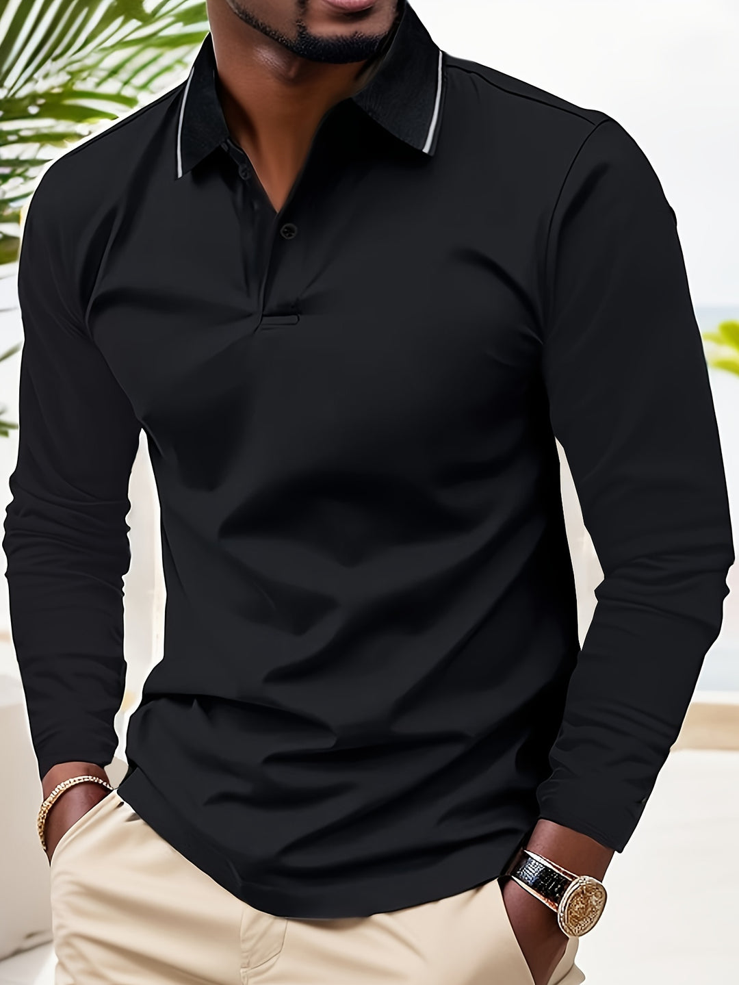 Chemise de Rugby Casual pour Hommes | Col V & Manches Longues | Printemps & Automne | Polo