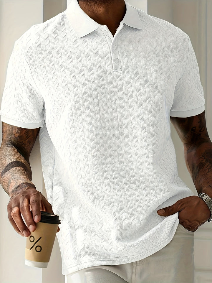 Chemise Henley élégante à manches courtes pour hommes avec détails en boutons et texture unique | Niels